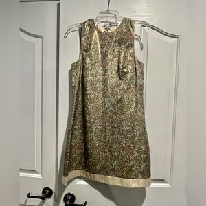 Elegant ABS Gold and Cream Patterned Sheath Dress